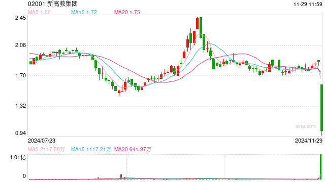 新高教集团大跌41%，2024财年杠杆比率上升至85%